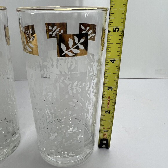 Vintage MCM Mid Century Gold Leaf and White Highball Glasses Set Of 3 - Picture 5 of 6